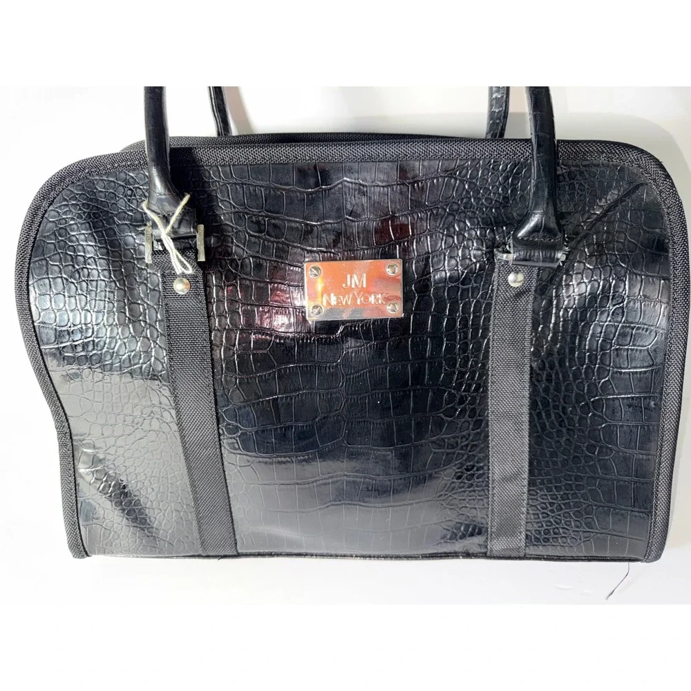 JM New York Black Croc Embossed Laptop Bag Briefcase Professional Travel Tote